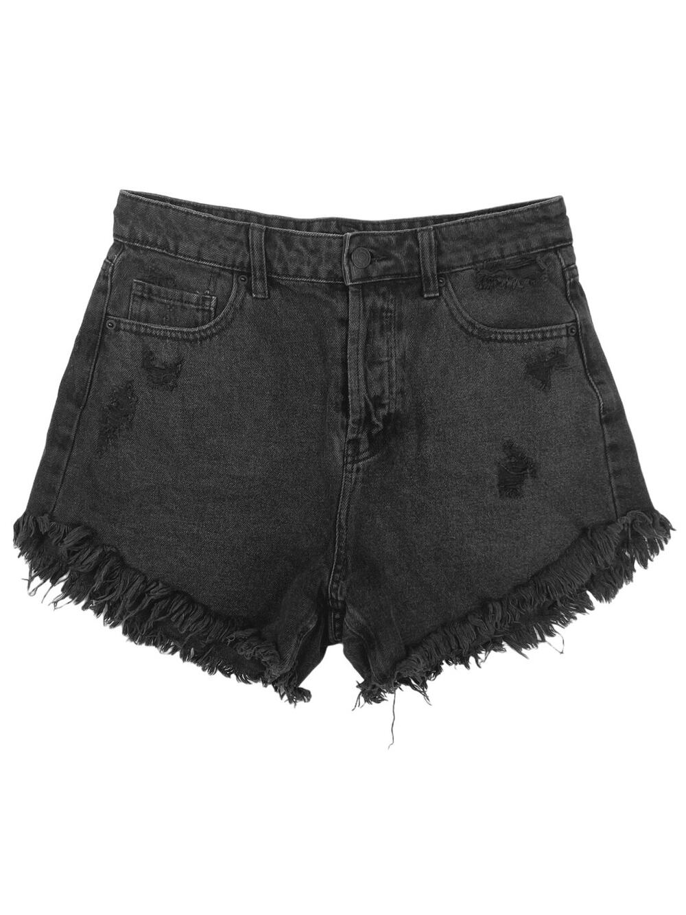 Wild Fable Black Denim High Rise Distressed Cut Off Hem Mini Jeans Shorts Size 6